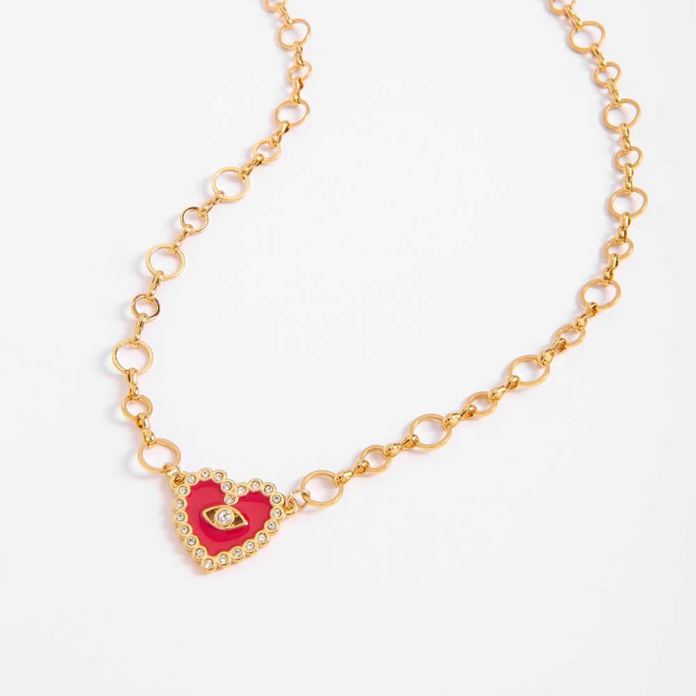 New Heart Charm Necklace in Gold Plating with Links - Picture 1 of 2